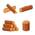 Set of lumber. Collection include wooden logs, stump, firewood and tree branch. Royalty Free Stock Photo